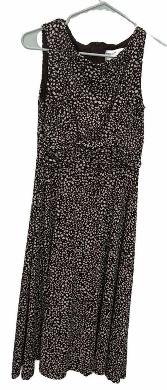 Jessica Howard Petite Brown Cream Floral Print Ruched Waist Midi Dress Size 8P